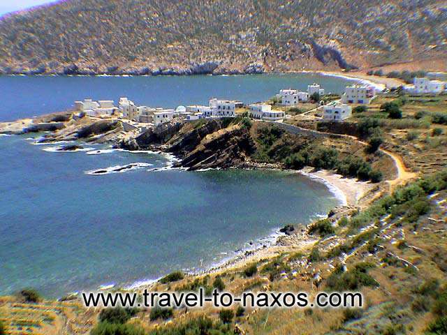 APOLLONAS BEACHES - A panoramic view of the two beaches at Apollonas village.