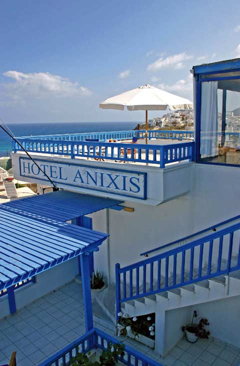 The terrace with the view to Naxos town and Portara CLICK TO ENLARGE